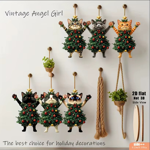 6pcs wooden cat - wooden, christmas
