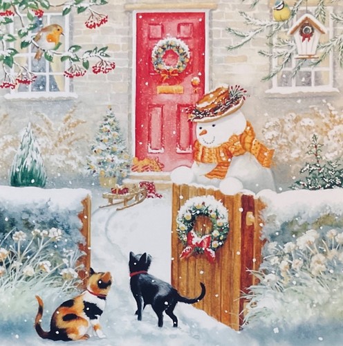 Cute cats snowman garden - snowman,