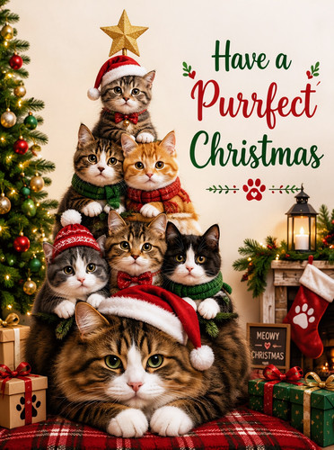 Cats perrfect christmas - christmas, tree