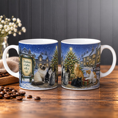 Christmas cat mug - cat, mug,