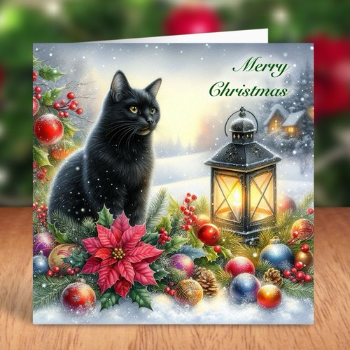 Black cat christmas - christmas, card