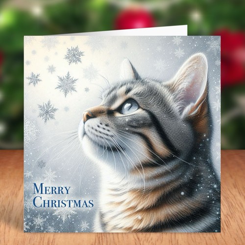 Tabby cat christmas card - tabby,