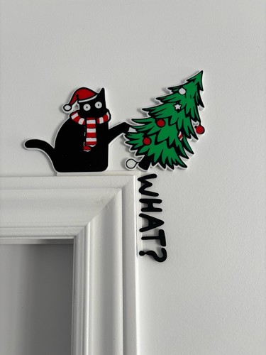 Funny black cat - black, christmas