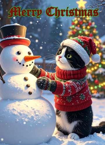 Black and white cat christmas - black,
