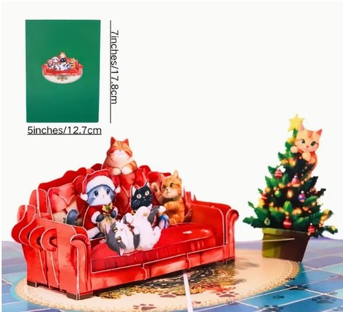 Pop christmas card cats - up,